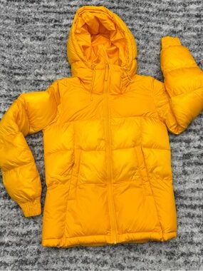 Columbia Omni-Heat Hooded Puffer Jacket Womens XS Yellow Insulated Full Zip Coat